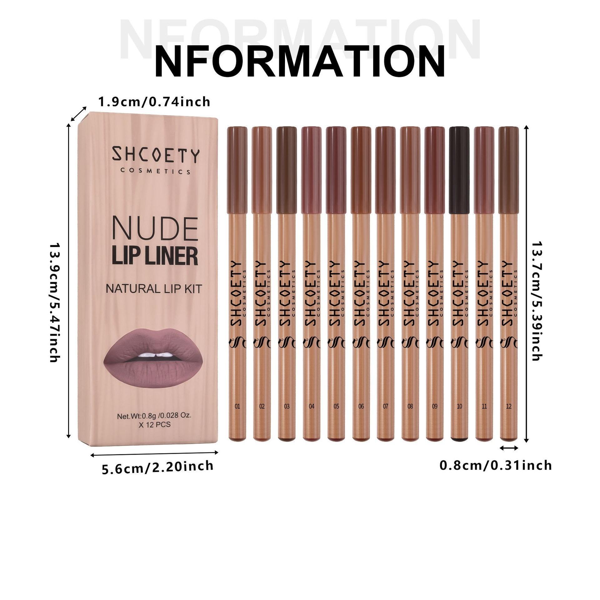 12 Piece Set Natural Wood Matte Lip Liner Kit Pencils, Lip Contour Wood Lip Pencils Gift Set for Friends and Wives for Valentine's Day