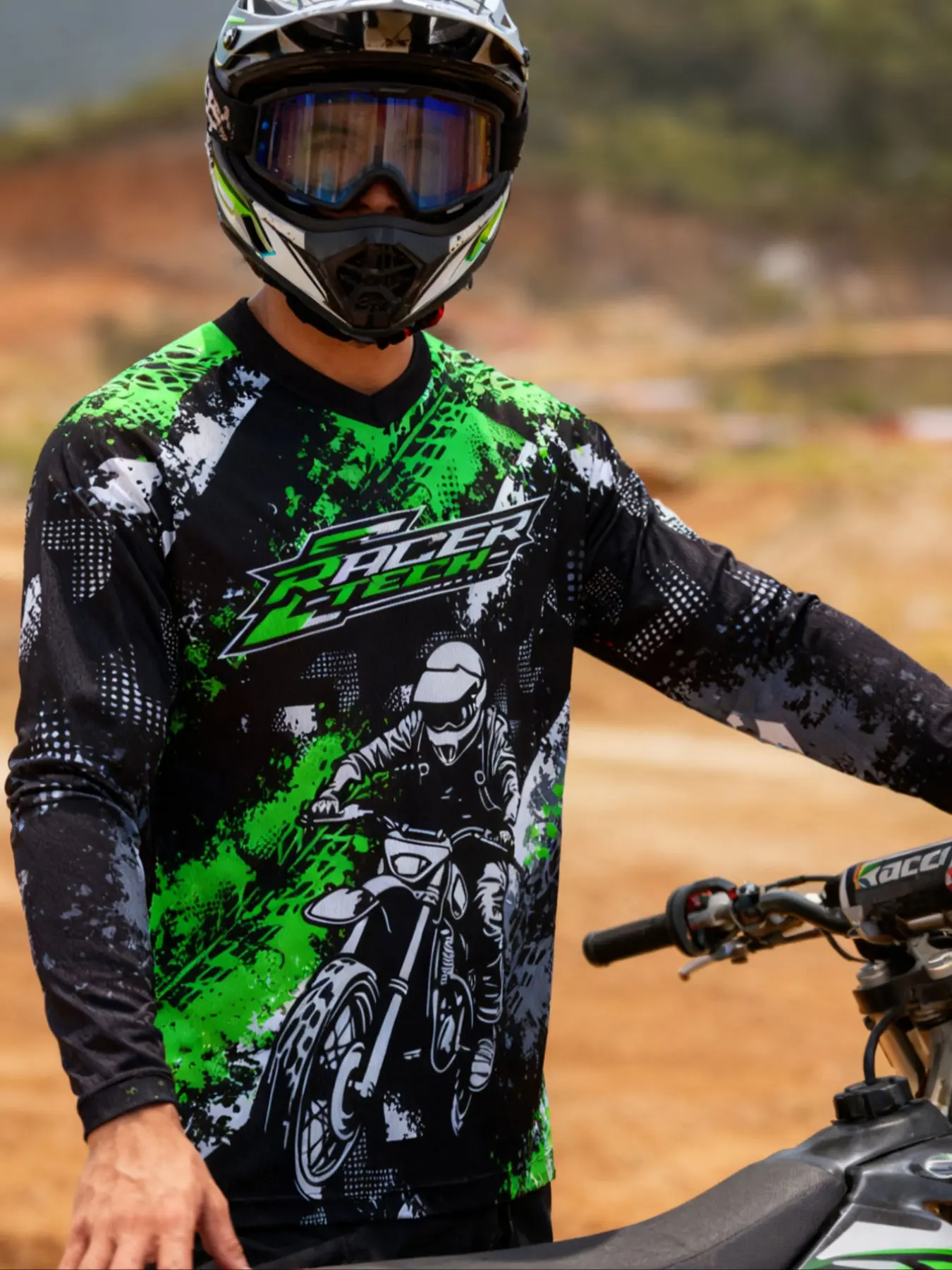Motorcycle Off-Road Long Sleeve Shirt, Athletic Sports Clothing, Athletic Apparel, Athletic Clothes, Sporty Fitted Design, Random Print Pattern, All Season Wear, Moderate Fabric Thickness, Athletic Fashion Activewear