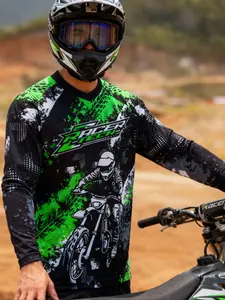 Motorcycle Off-Road Long Sleeve Shirt, Athletic Sports Clothing, Sporty Fitted Design, Random Print Pattern, All Season Wear, Moderate Fabric Thickness