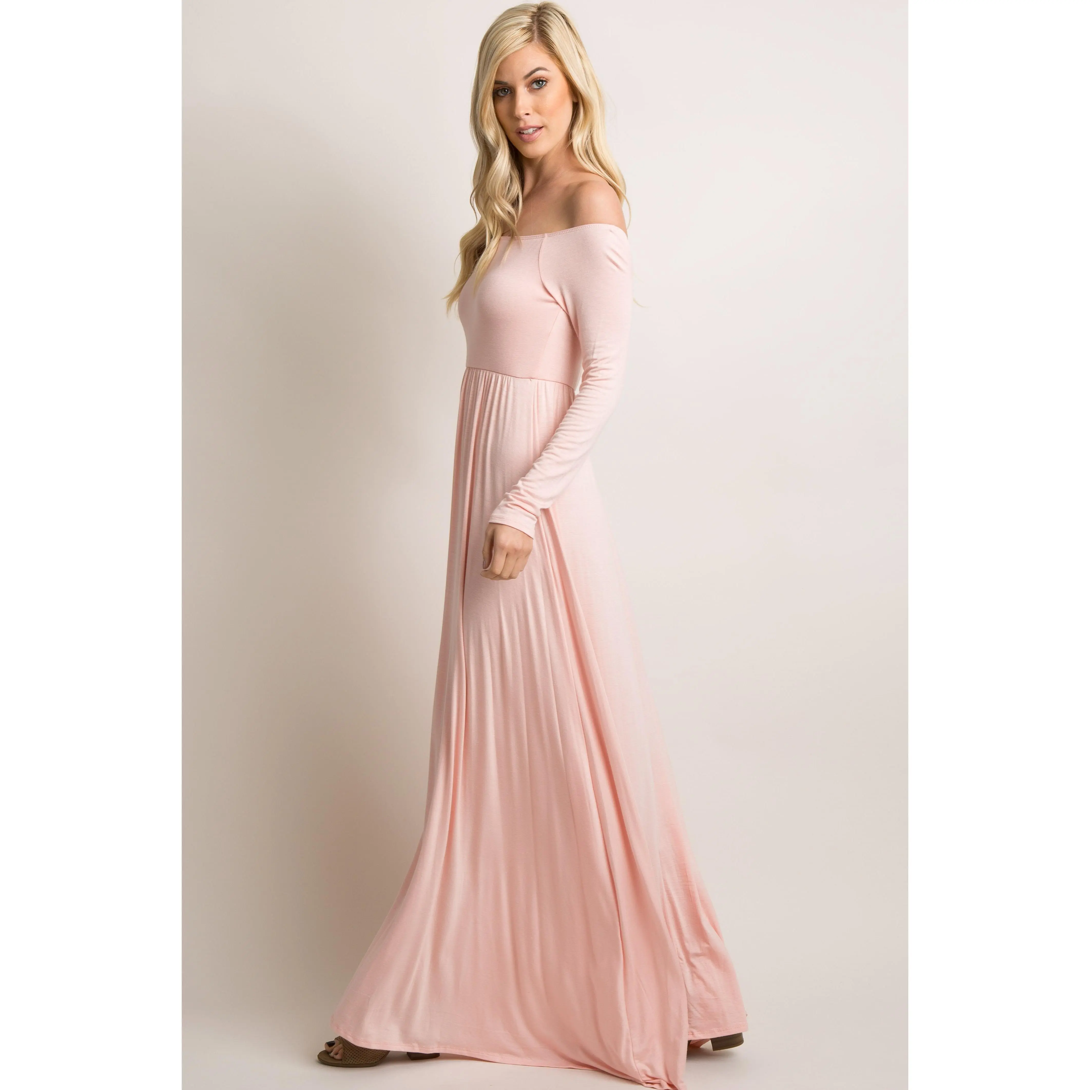 blue long sleeve off the shoulder dress LaDivine CB118 Long Sleeve Formal Dress  The Dress Outlet