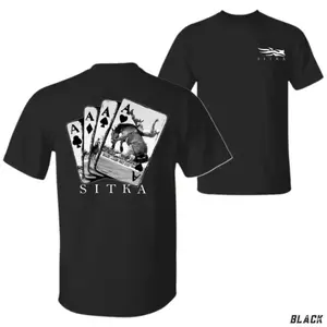 Sitka Rodeo T-Shirt, Four Aces Playing Card Graphic with Bull Riding Scene, For Western Style and Country Fans, Outdoor Shirt, Gift for Rodeo Lovers