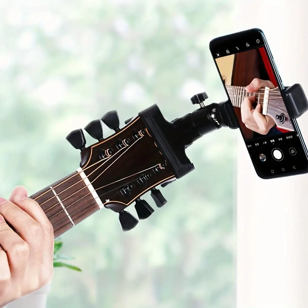 Adjustable Guitar Head Clip Phone Holder, Durable 360-Degree Rotatable Guitar Head Clip Smartphone Holder, Phone Accessories for Live Streaming, Music