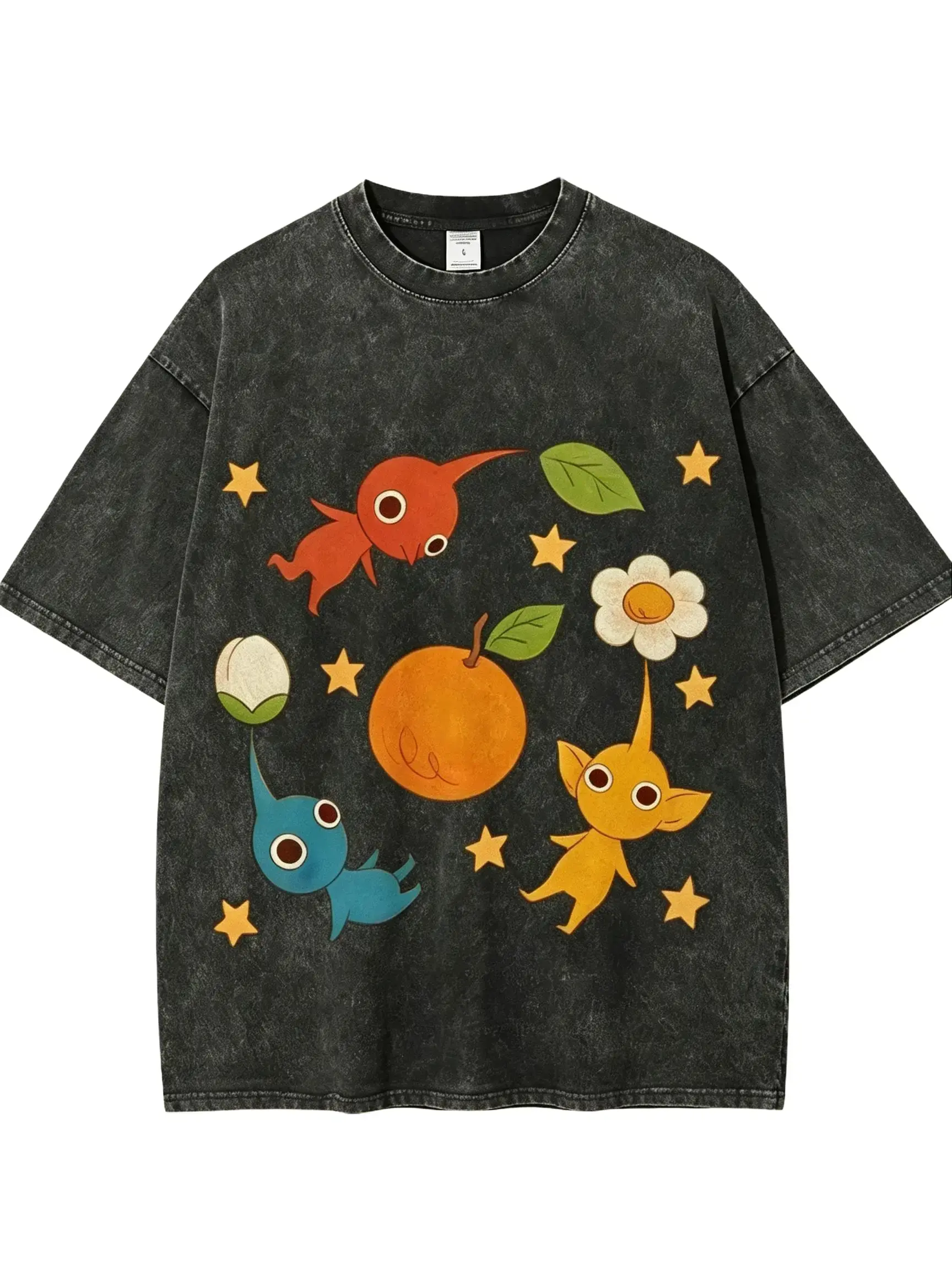 Cute Characters Unisex Vintage Washed Tee – Unisex Vintage Washed Tee, Vintage Coloful Tee - Oversized Shirt - Unisex Streetwear