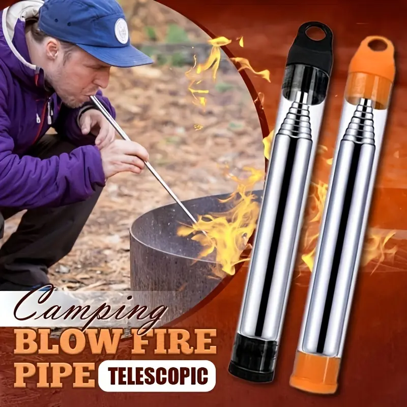 1pc Stainless Steel Flame Blowpipe - Telescopic Windproof Flame Blower - Suitable for Outdoor Camping, Hiking, and Travel - Durable and Portable - Perfect Gift for Campers and Adventurers
