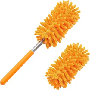 Microfiber Duster for Cleaning, Tukuos Hand Washable Dusters with 2pcs Replaceable Microfiber Head, Extendable Pole, Detachable Retractable Brush