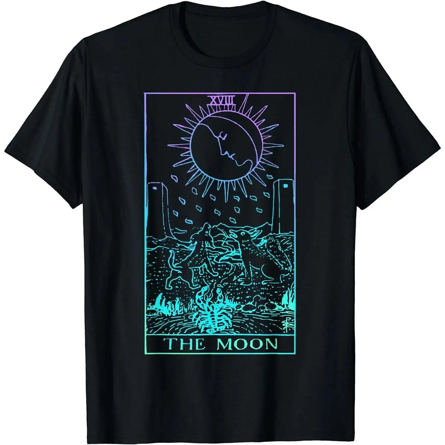 The Moon Tarot Card Graphic Short Sleeve T-Shirt, Casual Witchy Top for Men & Women in 220gsm Heavyweight Cotton