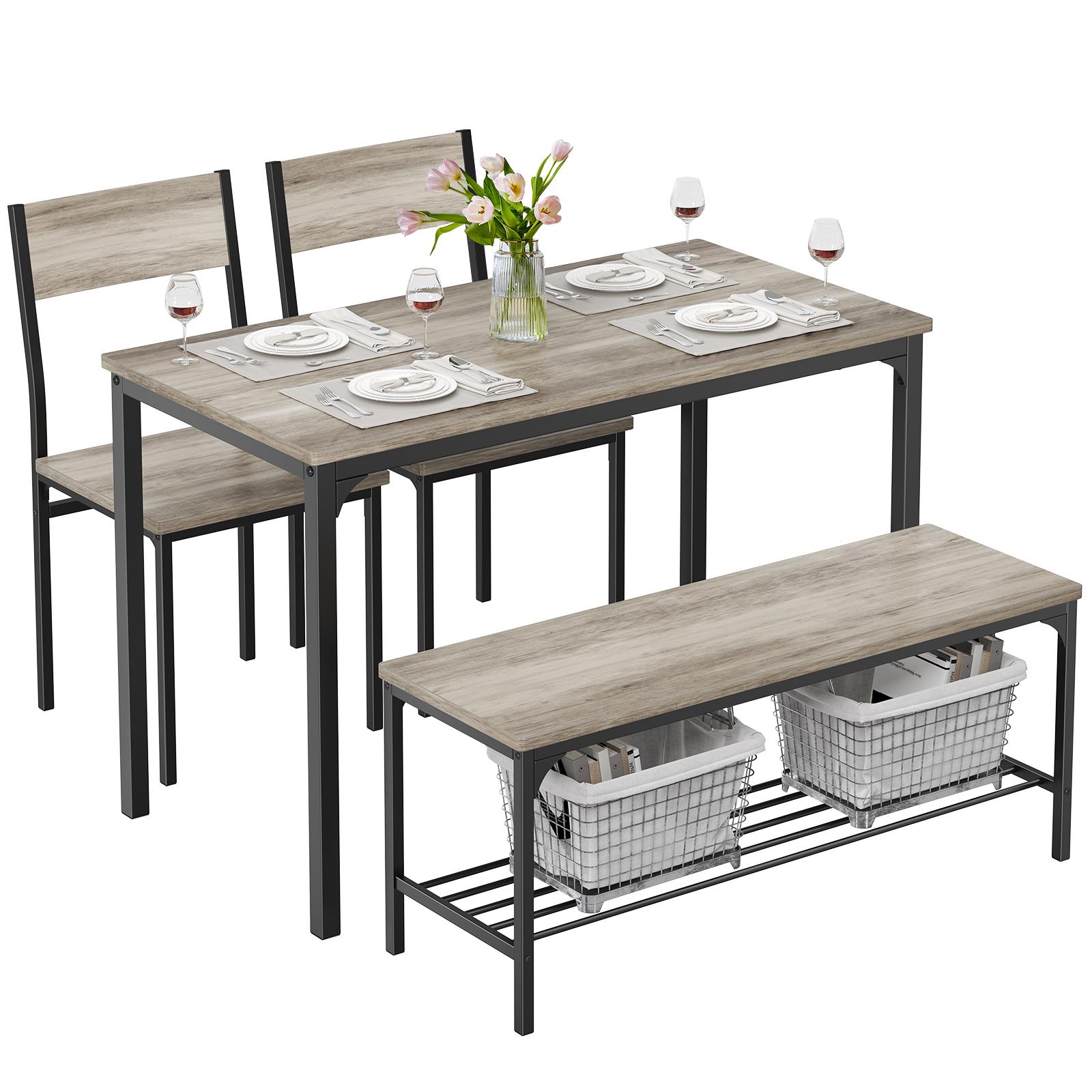 4-Piece Industrial Dining Table Set, Kitchen Table, Space Saving Dinette for Kitchen, Dining Room, Small Space, Breakfast Nook, Living Room, Party Extendable Kitchen Table with Benches Chairs, Modern Breakfast Dinette Dining Room Set for 4/6/2