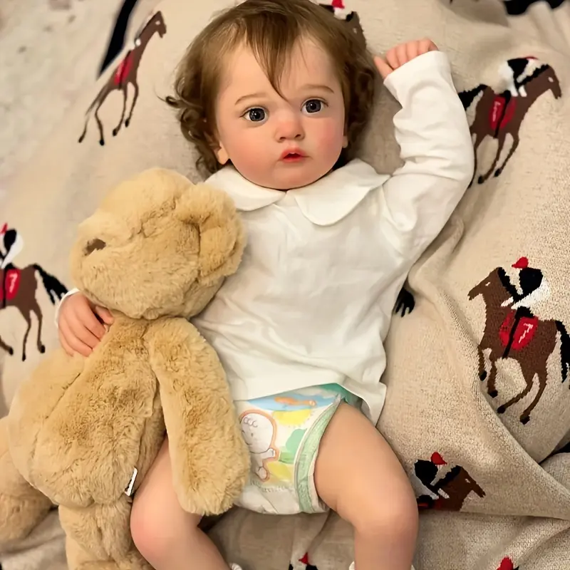 24-inch Realistic Newborn Baby Doll with Hand-Rooted Hair & 3D Beige Texture - Poseable Limbs & Lifelike Weight (3.09LB), Soft Plush Reborn Doll for 3-6 Years, Birthday Gift, Dressable nime/Fantasy Roleplay Toy, Dolls House