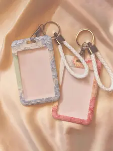 Oil Painting Flower Card Holder With Keychain -Protect Your School And Office Cards ,With Slide Cover And Card Lanyard ,Durable Plastic Protective Sleeve For Student Id, Meal Cards, Public Transit & Subway Hard Work ID Protection Cover, Id Badge Holder