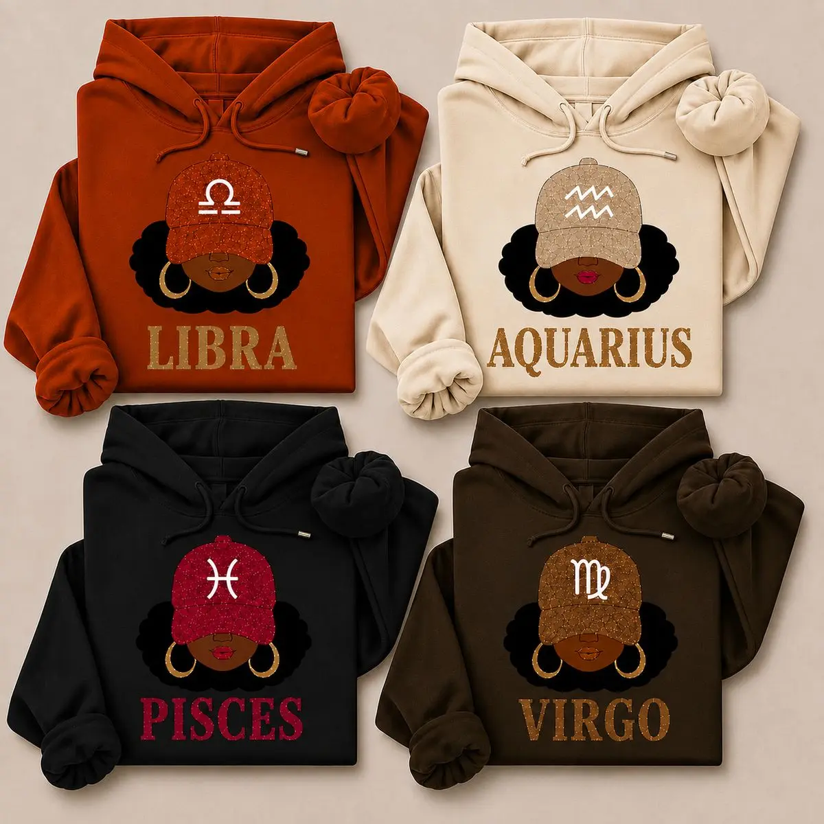 Full 12 Zodiac Astrology Hoodie For Men And Women, Afro Zodiac Sign Hooded Sweatshirt, Cozy Horoscope Graphic Pullover, Perfect Gift For Zodiac Lovers, Unisex Long Sleeve Pullover Shirt
