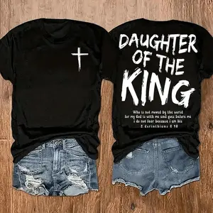 Comfortable and stylish for wearing at home or on the go King Jesus Graphic T-Shirt - Women's Soft Casual Crew Neck Short Sleeve T-Shirt, Double Sided Print, 180g , Essential for Women