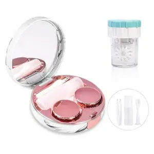 Contact Lens Travel Kit with Cleaner Washer, Portable Contact Box with Mirror Tweezers Remover Tool Solution Bottle for Daily Outdoor