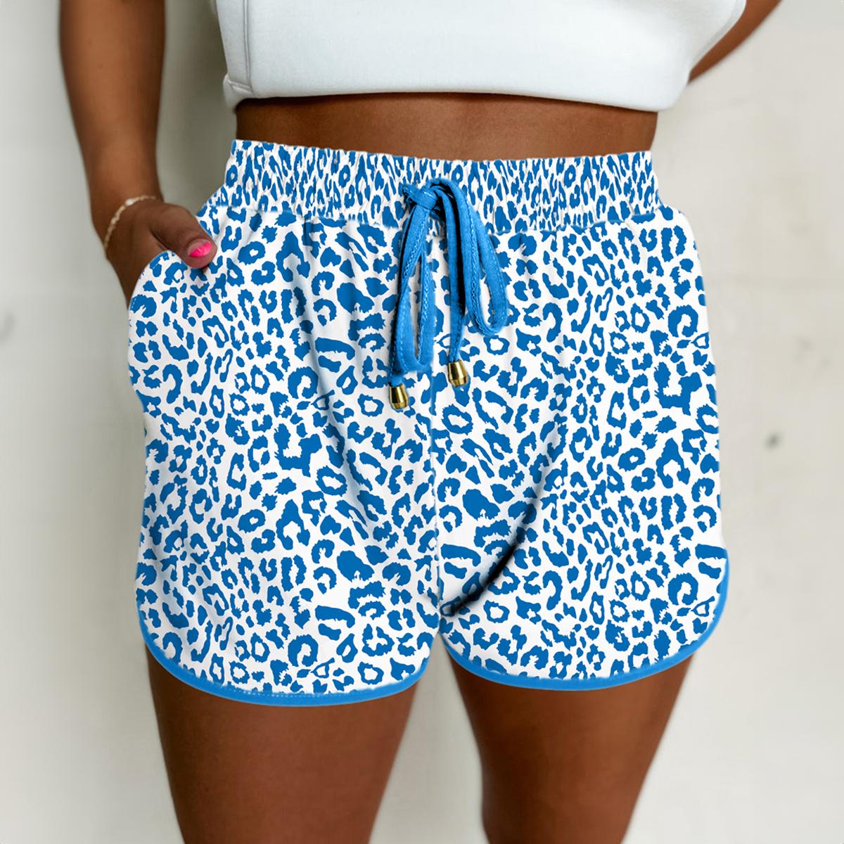 Leopard Elastic Waistband Chic Drawstring Elastic Waist Casual Shorts