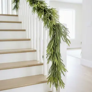 6ft Artificial Christmas Garland Real Touch Norfolk Pine for Mantle Table Fireplace Indoor Outdoor Festive Decor Round Rattan Ornaments Gift Traditional Window Decoration