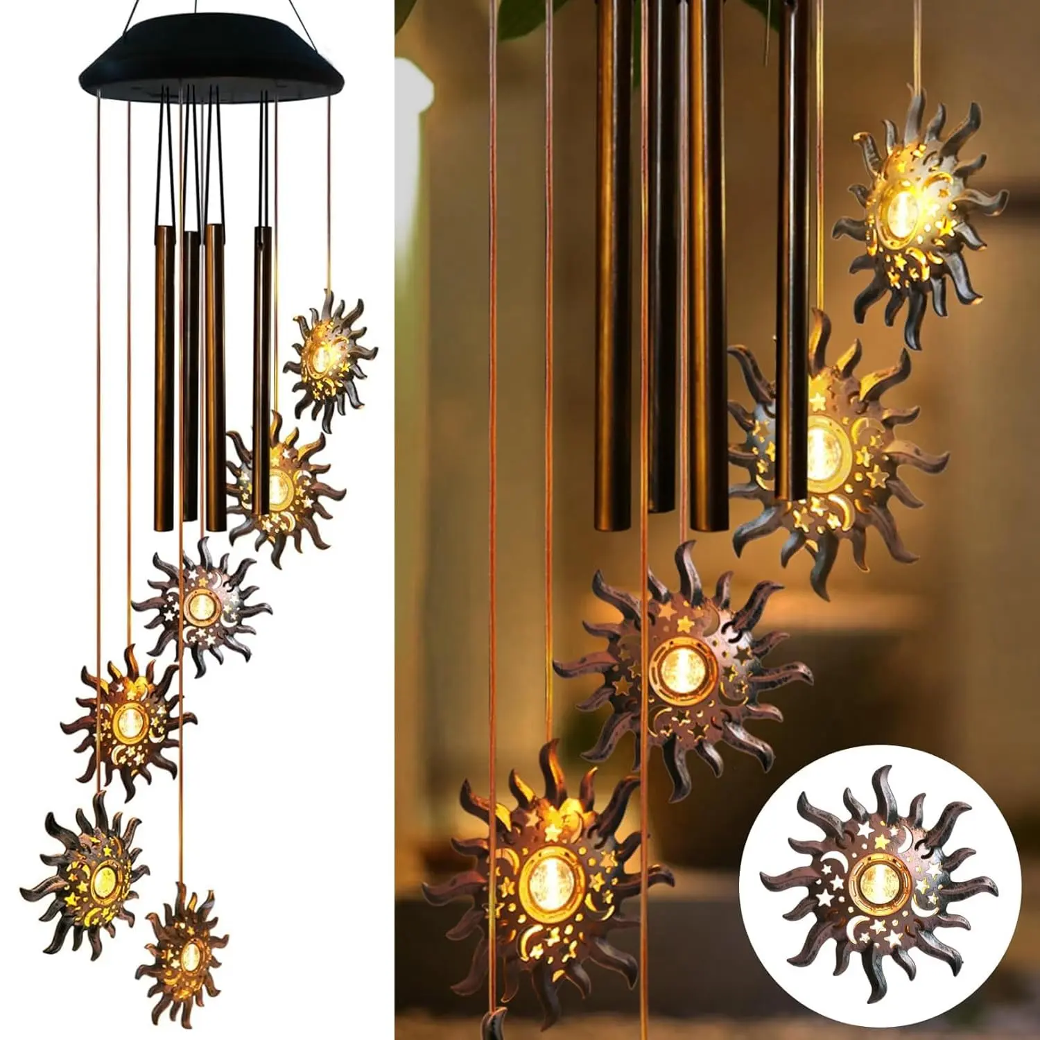 6 LED Solar Sun Moon Star Wind Chimes Outdoor,Mom Gifts for Mothers Day Grandma Gift Sun Wind Chimes for Outside,Hanging Lights Warm LED,Outdoor Sun Decor,Gifts for Wife tiktokshopspringglowup,summervibes,summerwins