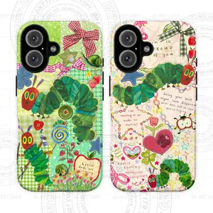 Whimsical Caterpillar iPhone Case – Retro Collage Aesthetic Phone Covers for iPhone 17 16 15 14 13 12 11 X, Galaxy S24 S23 S22 S21 – Cute Colorful Gift for Girls & Boys