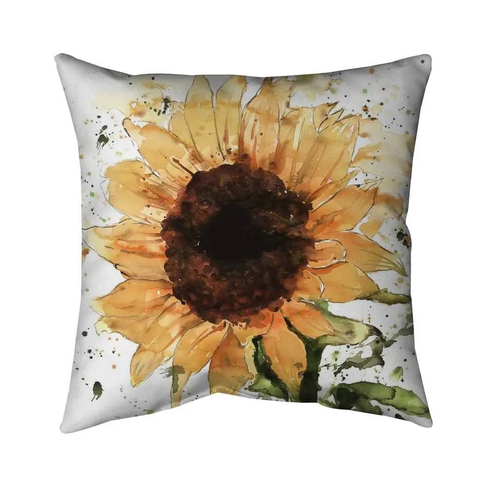 Vibrant Poly Twill Throw Pillow with 360-Degree Rotating Stand, 26X26" in Sunflower Print, Machine-Washable Textile, Home Decor, Model 5543-2626-FL343, Machine Wash