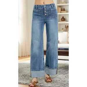 The Cooper Mid Wash High Rise Cuffed Stretch Jeans