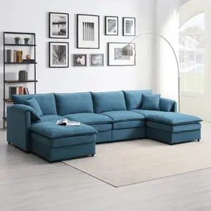 SOIYELIFE [VIDEO] New Arrival!134*66" Chenille Modular Sectional Sofa, U-Shaped Cloud Couch with Dual Cushions, 6-Piece Seper Sofa Bed & Ottomans, Oversized for Living Room, Available in 3 Colors