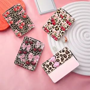 Y2K Wind Leopard Print Cherry Pattern Portable Makeup Mirror Convenient Folding Rectangular Mini Handheld Makeup Mirror Suitable for all kinds of festivals, both men and women, all scenes, Valentine's Day, Mother's Day, souvenirs for couples, girlfriends