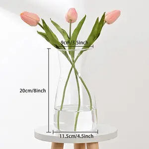 Elegant 8 Inch Clear Glass Flower Vases for Centerpiece Table Home Indoor Desk Decor Ins Modern Boho Style Vase for Wedding Housewarming Gift with Dried Pampas Grass