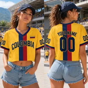 Custom Colombia Soccer CropTop Jersey | Women Yellow Football Shirt | World Cup 2026 Retro Tricolor Blokecore Apparel | Patriotic Fan Gift