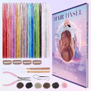 Hair Tinsel,  Hair Tinsel Kit for Girls 8600 Strands Fairy Tinsel Hair Glitter Extensions Accessories for Women Girls Sparking Hair Tinsels for Christmas Party Festival )
