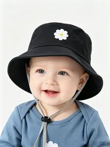 Daisy Embroidered Baby Bucket Hat for 0-2 Years, Toddler Summer Sun Hat with Adjustable Chin Strap, UV Protection Kids Fisherman Cap