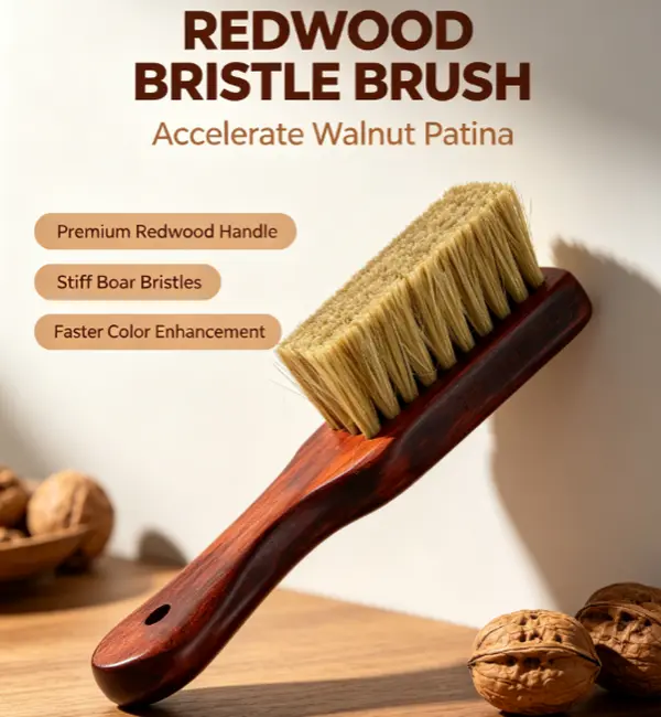 Red Sandalwood Boar Bristle Brush for Walnut Patina，Wood Bead Polishing Boar Hair Brush Walnut Care，Crazy Forrest Hardwood Boar Bristle