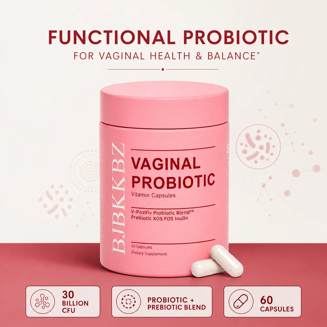 BJBKKBZ Women's Prebiotic and Probiotic Capsules - 60 Count (Pack of 1) for Healthy pH Balance and Odor Support