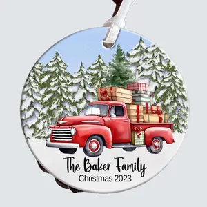 Custom Red Truck Ornament, Personalized Christmas Ornament, Custom Ornament, Gift Ideas, Name and Year, 2025, Family Ornament, Decoration christmas ornaments