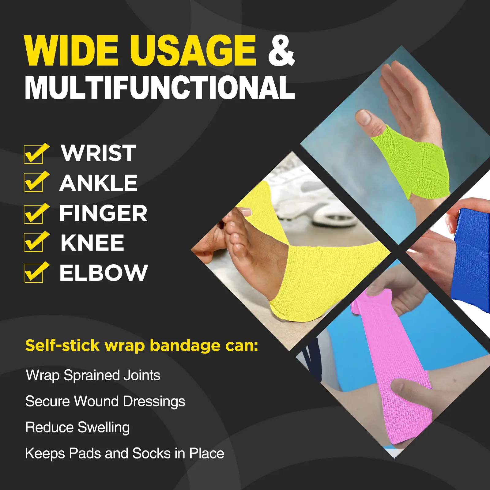 Self Adherent Bandages Wrap 12Packs, 2" x 5 Yards, Self Adhesive for Thumb Finger Wrist Ankle, Vet Wrap Bandages Tape Colors