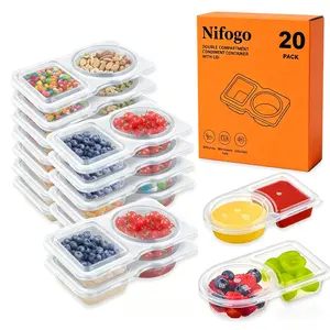 Nifogo 20 Pack Reusable 2-Compartment Snack Boxes, Leak-Proof Airtight Lids, Food-Grade Lunch Containers for Kids Adults Travel & Daily Use