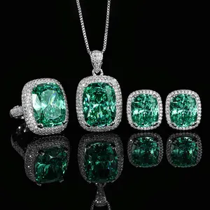 Vintage Simulated Gemstone Rectangle Paraiba Green Oval Cut Jewelry Set for Women Ring Earrings Necklace  Luxury Fashion Accessories Gifts for Women