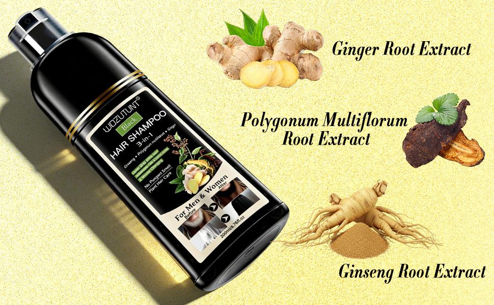 200ml 3-in-1 Black Hair Dye Shampoo Ginseng Covers Gray Hair Natural Plant Haircare Gentle Silky Smooth Coloring Convenience Revitalizes Conditioner