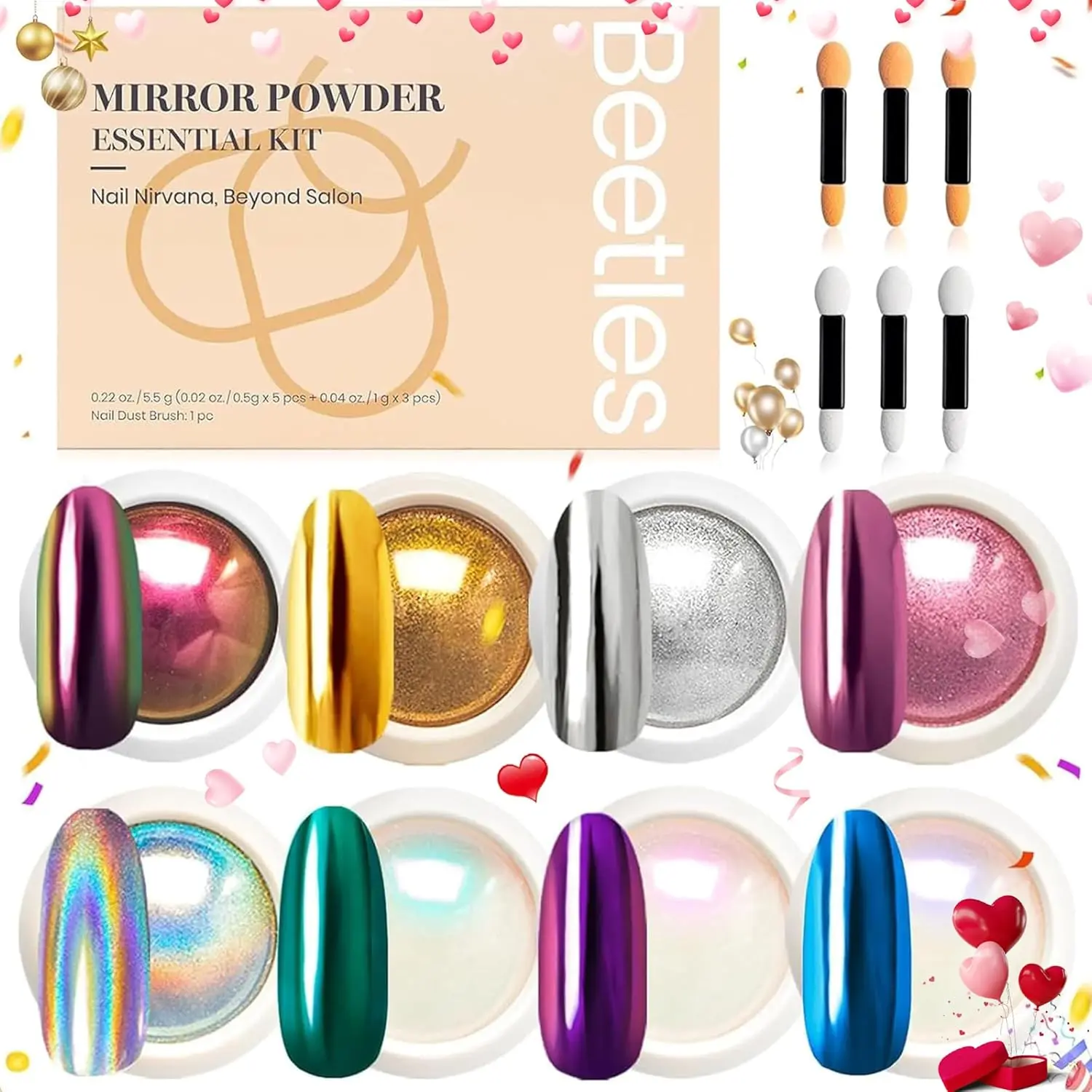 0.5g*5 +1g*3 - 8 Colors Mirror Chrome Nail Powder 