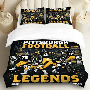 3PCS Duvet Cover Set, 1 Duvet+2 Pillowcases(Without filler), Football Legends Pittsburgh Championship Urban Night theme, Thanksgiving bedding set, Comfortable Cozy Design Suitable for decoration Bedroom Dorm Room Studio Apartment.