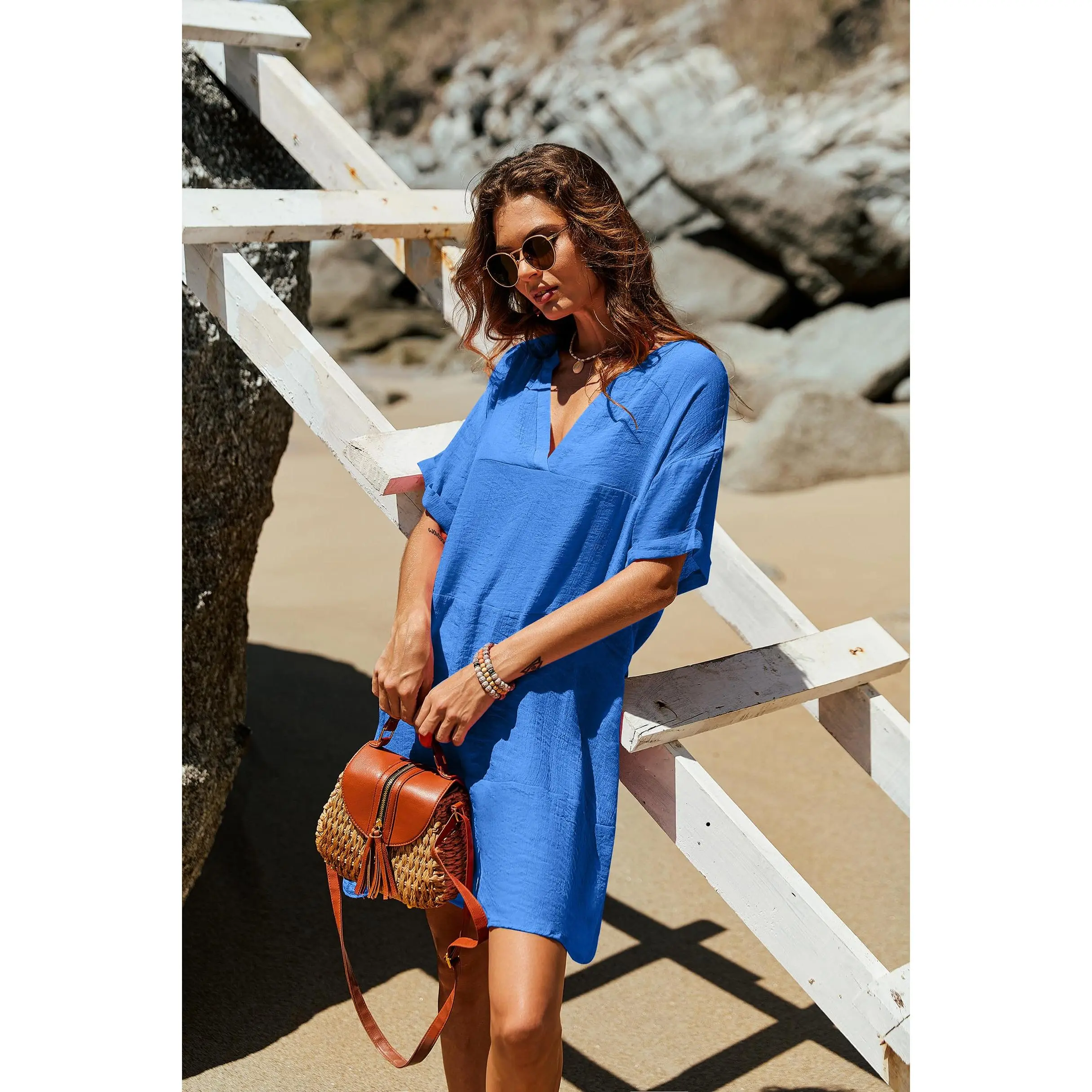 Women Swimsuit Cover Ups Shirt Summer Bathing Suit Cover Up Dress Sexy Beachwear with Tassel Black