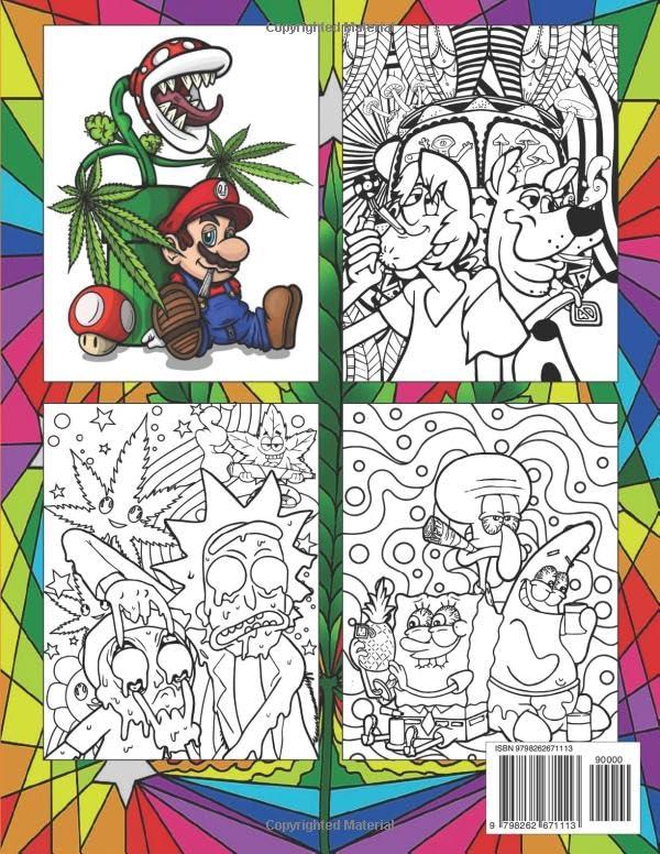 Stoner Coloring Book: 53+ Trippy Psychedelic Stoner 420 Coloring Pages For Adults With Many Favorite Characters For Stress Relief And Relaxation Paperback