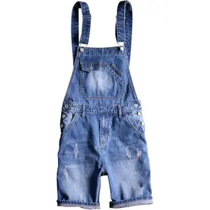 Men's Summer Blue Plus Size Denim Bib Overalls Shorts