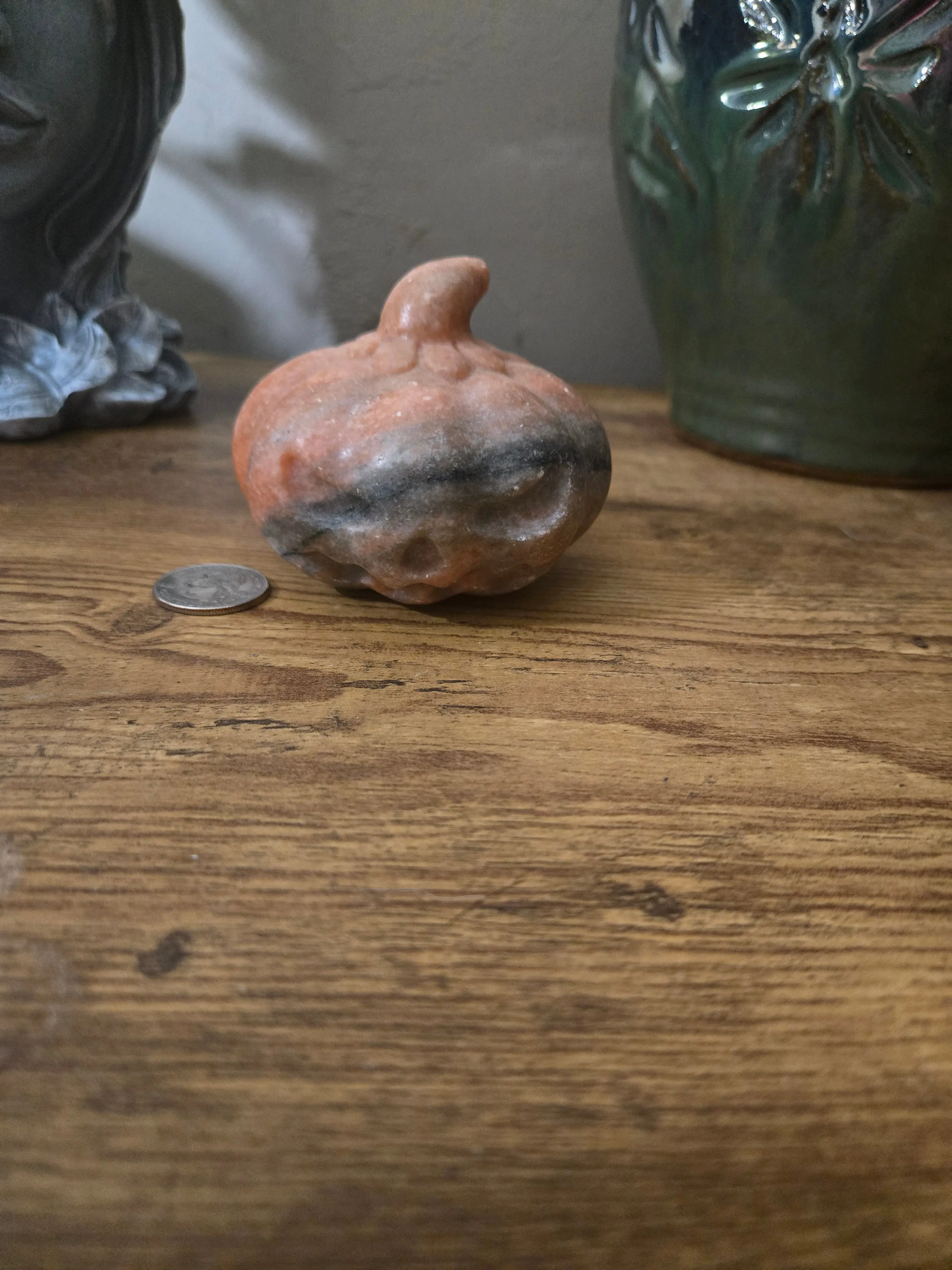 Hand-Carved Pumpkin Figurine, Natural Stone for Apothecary Decor, High Energy Crystal for Balancing Emotions & Dissolving Problems, Orange Calcite, Dissolves Problems, Us, Carved Jack O' Lantern