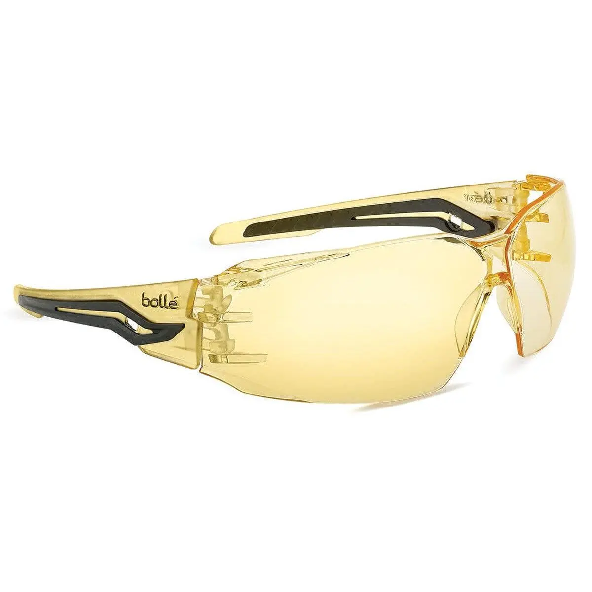 Bolle Silex Protective Eyewear - Affordable Safety Gear with Yellow-Black Temples, Yellow Anti-Fog Lens, Panoramic Vision, Wraparound Work Protection for Home Improvement