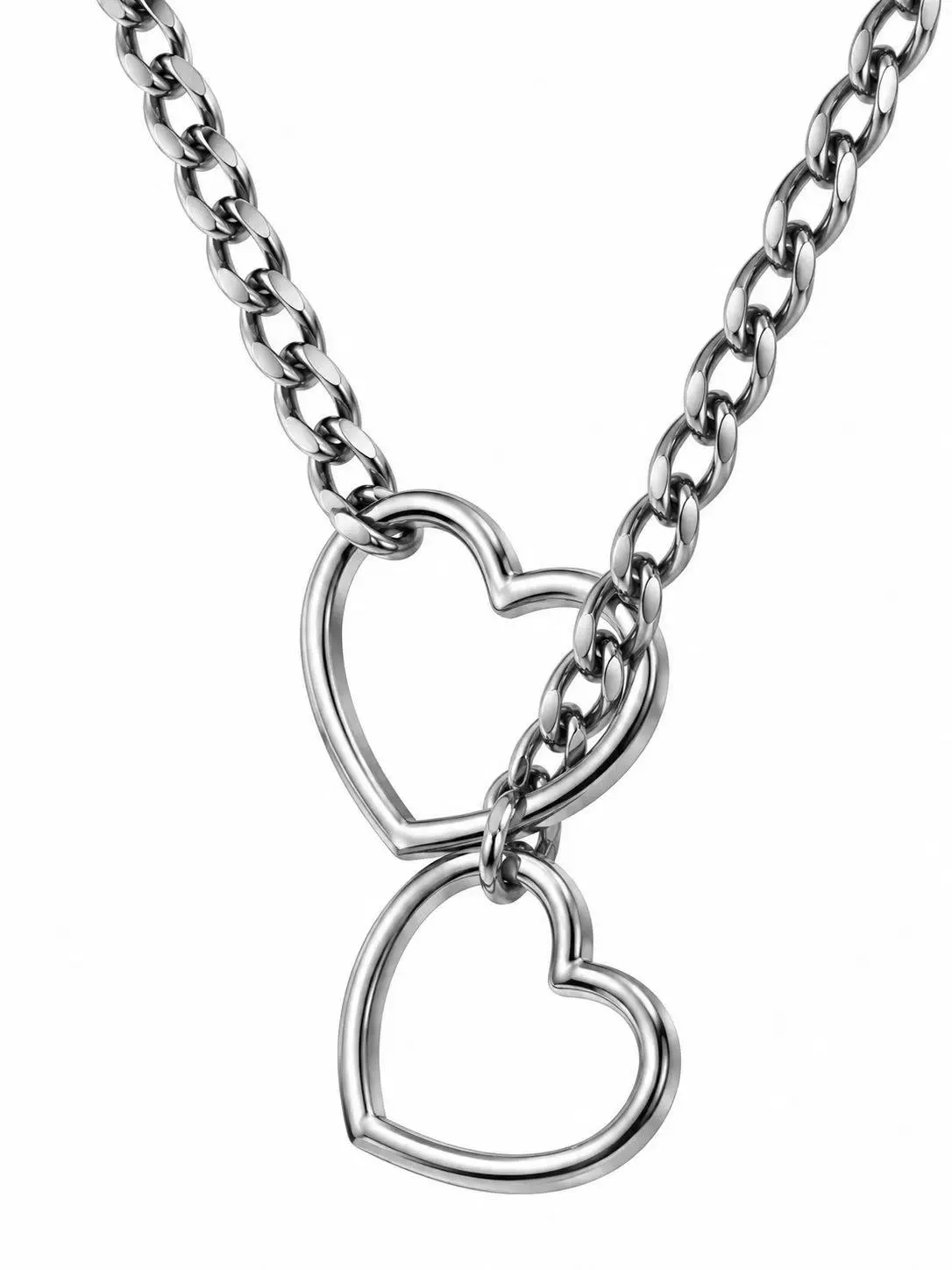Silver, 60/80cm Unisex Chic Punk Alloy Pendant Necklace Adjustable Slip Chain with Heart-Shape O-Ring, Exquisite Daily Wear Jewelry Gift for Anniversary, Birthday