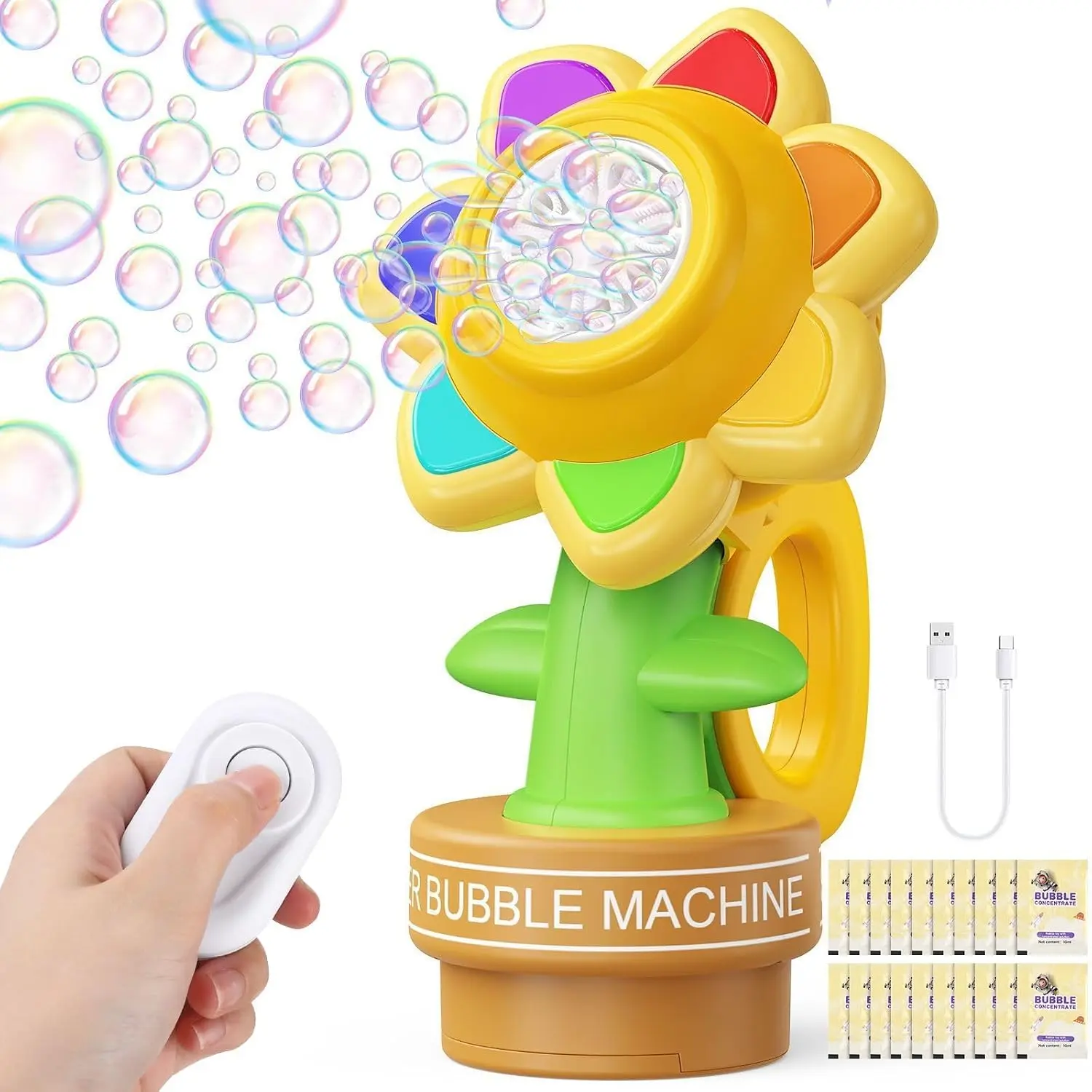Remote Control Flower Bubble Machine for Kids Toy Ages 3 4 5 6 7 8