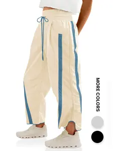 Aswulk Women's Baggy Wide Leg Pants - Drawstring Elastic Waist, Contrast Color, Y2K Track Activewear, Casual Everyday Wear, Light & Adjustable Bottoms