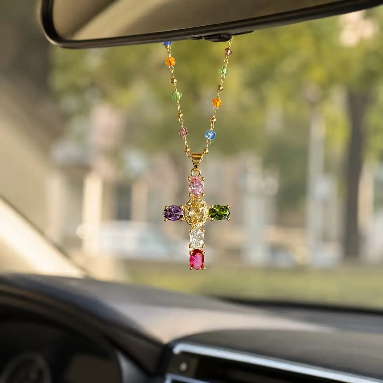 Cross Pendant Car Rearview Mirror Hanging Decor, Metal Cross Car Ornament, Home & Vehicle Decoration, Truck & Car Accessories
