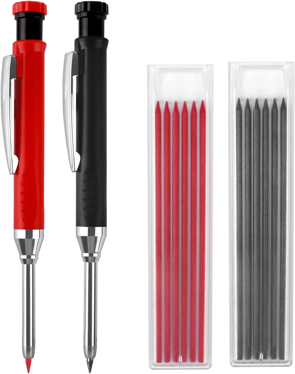 2 Pack Carpenter Pencils Mechanical Pencils with 12 Refills, Upgraded Construction Pencils with Built-in Sharpener, Woodworking Marking Tools Pencil Markers with Metal Clip for Architect (2 Colors)