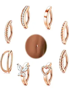 8Pcs Belly Button Ring Steel 14G Clicker Belly Rings for Women CZ Heart Butterfly Belly Button Piercing Simple Reverse Navel Barbell Rings Body Piercing Jewelry