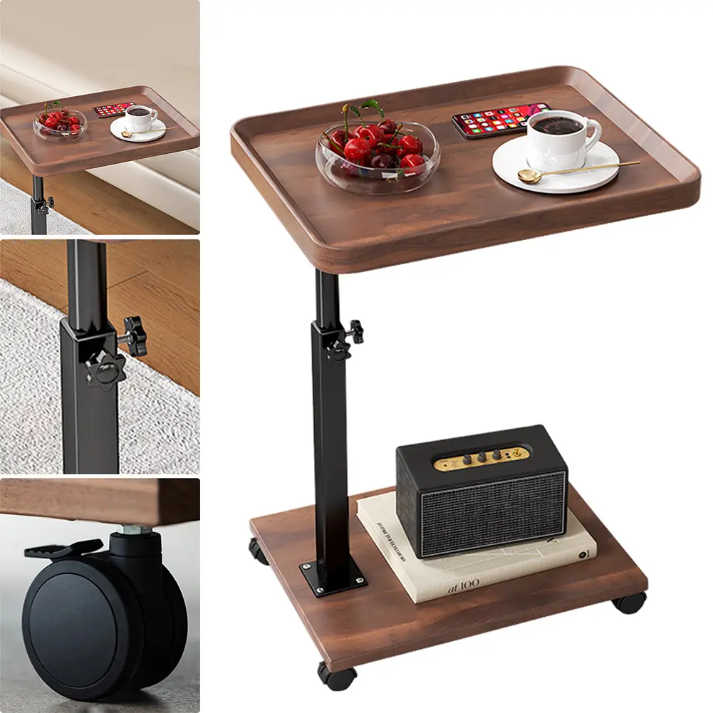Adjustable Height Side Table, 360° Swivel, C Table Adjustable Height, Couch Tables With Wheel, for Living Room, Bedroom and Bed Side