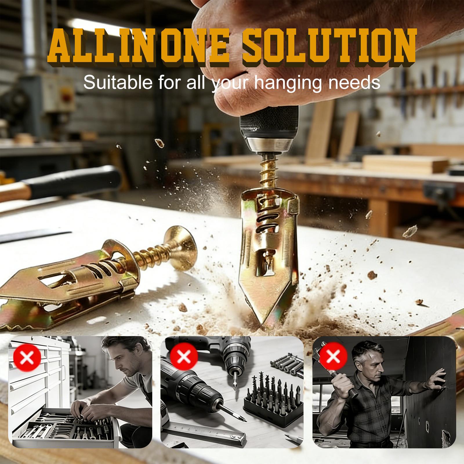 DIY Woodwork 50PCS Easy-Install Self-Drilling Drywall Kit, 25 Corrosion-Resistant Carbon Steel Anchors + 25 Zinc Screws for Gypsum Board Shelves, TV Brackets (Home DIY Use), Anchors + Screws